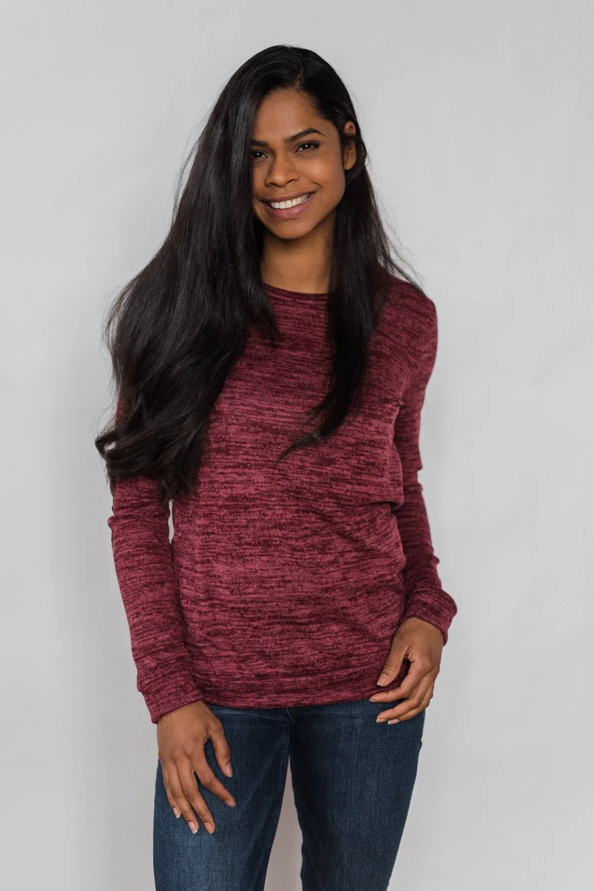 Just Enough Sequin Elbow Patch Sweater- Plum