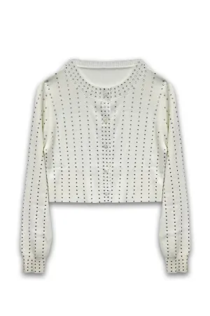KATIEJ NYC- TWEEN SHIRA RHINESTONE CARDIGAN SWEATER (winter white)