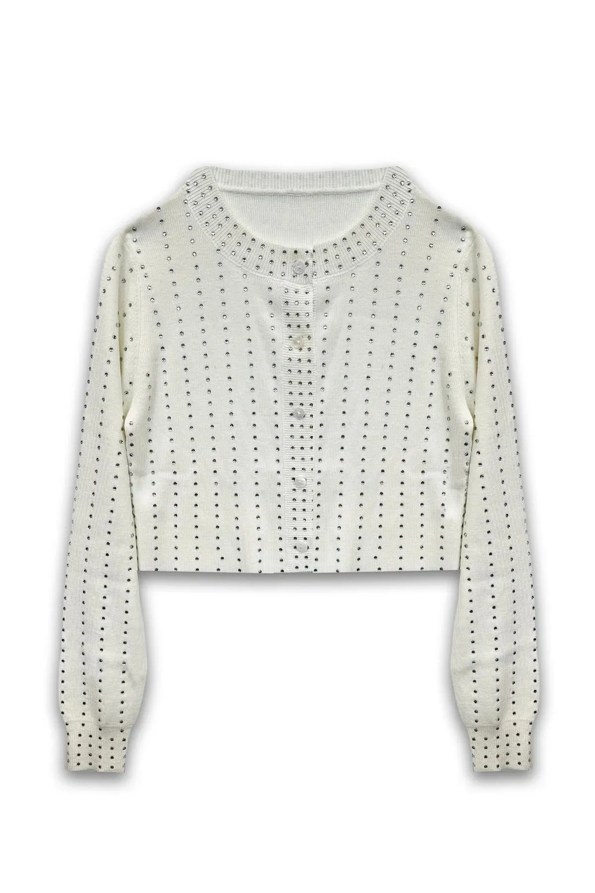 KATIEJ NYC- TWEEN SHIRA RHINESTONE CARDIGAN SWEATER (winter white)