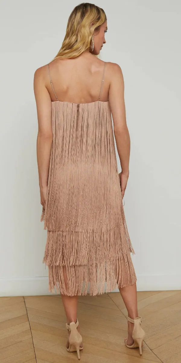 L'AGENCE Taylen Fringe Midi Dress