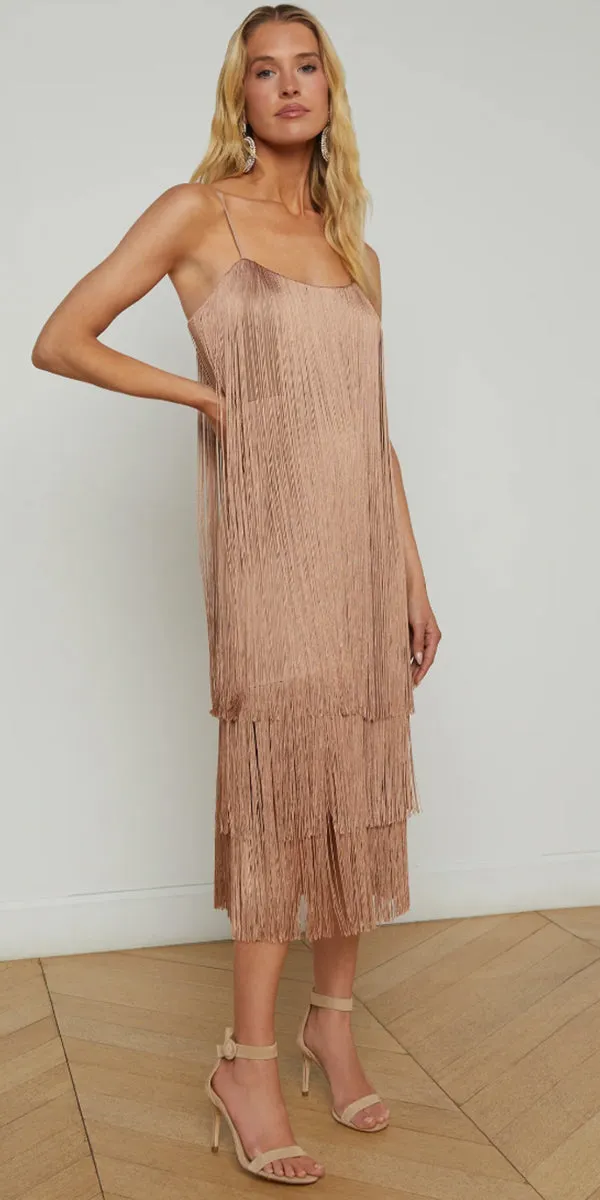 L'AGENCE Taylen Fringe Midi Dress