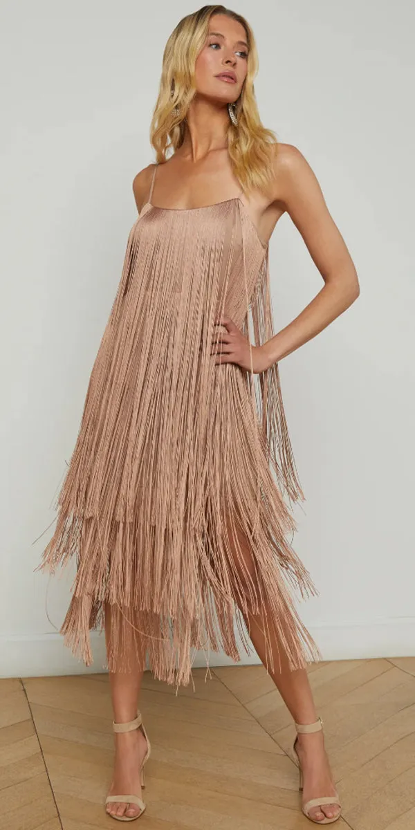 L'AGENCE Taylen Fringe Midi Dress