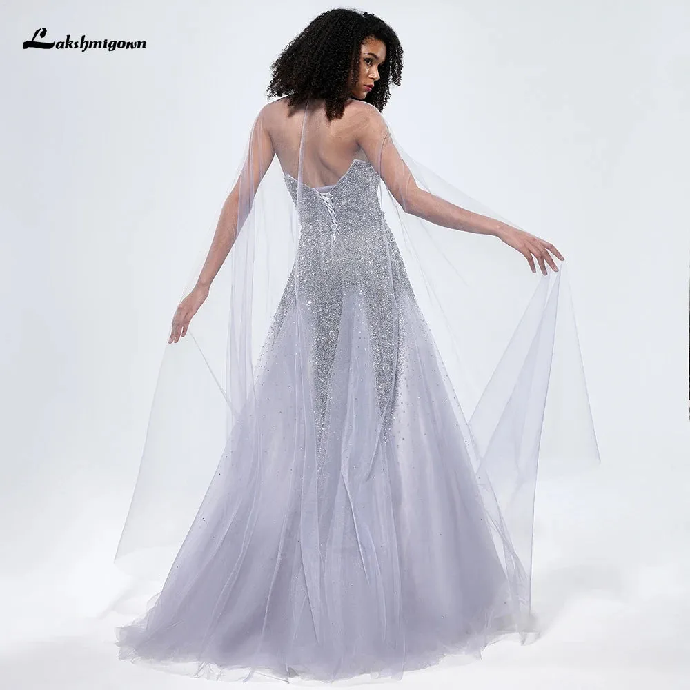 Lakshmigown A-Line Arabic Sequined Beaded Luxury Evening Dresses Gowns 2024 For Women Party Sweetheart Prom Gown with Cape