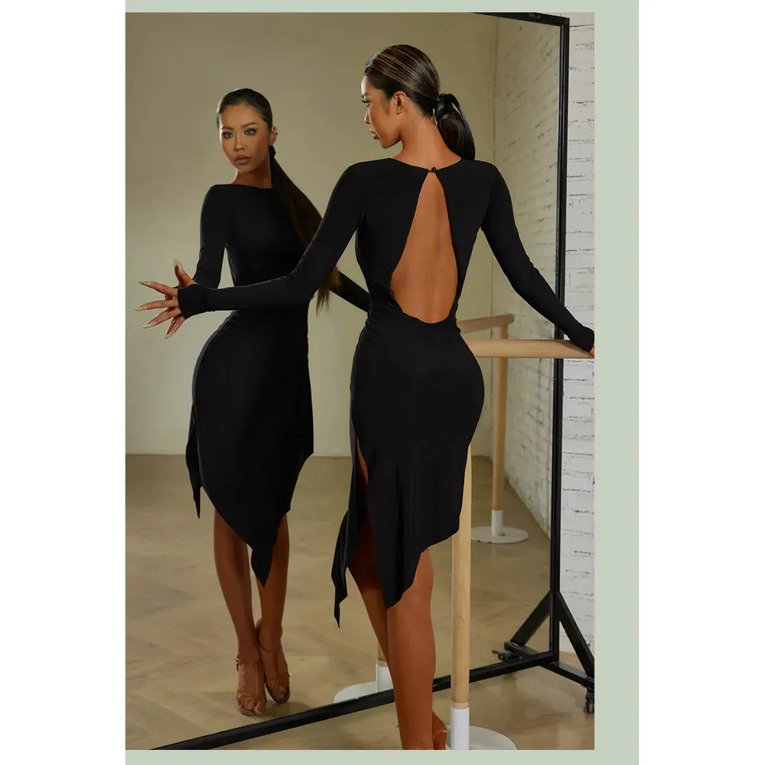 Latin  Dance Dress latin dress black Tango Dress Rumba ChaCha fringe latin dresses woman back cut out