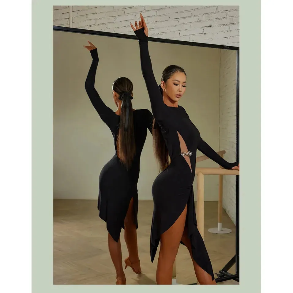 Latin  Dance Dress latin dress black Tango Dress Rumba ChaCha fringe latin dresses woman back cut out
