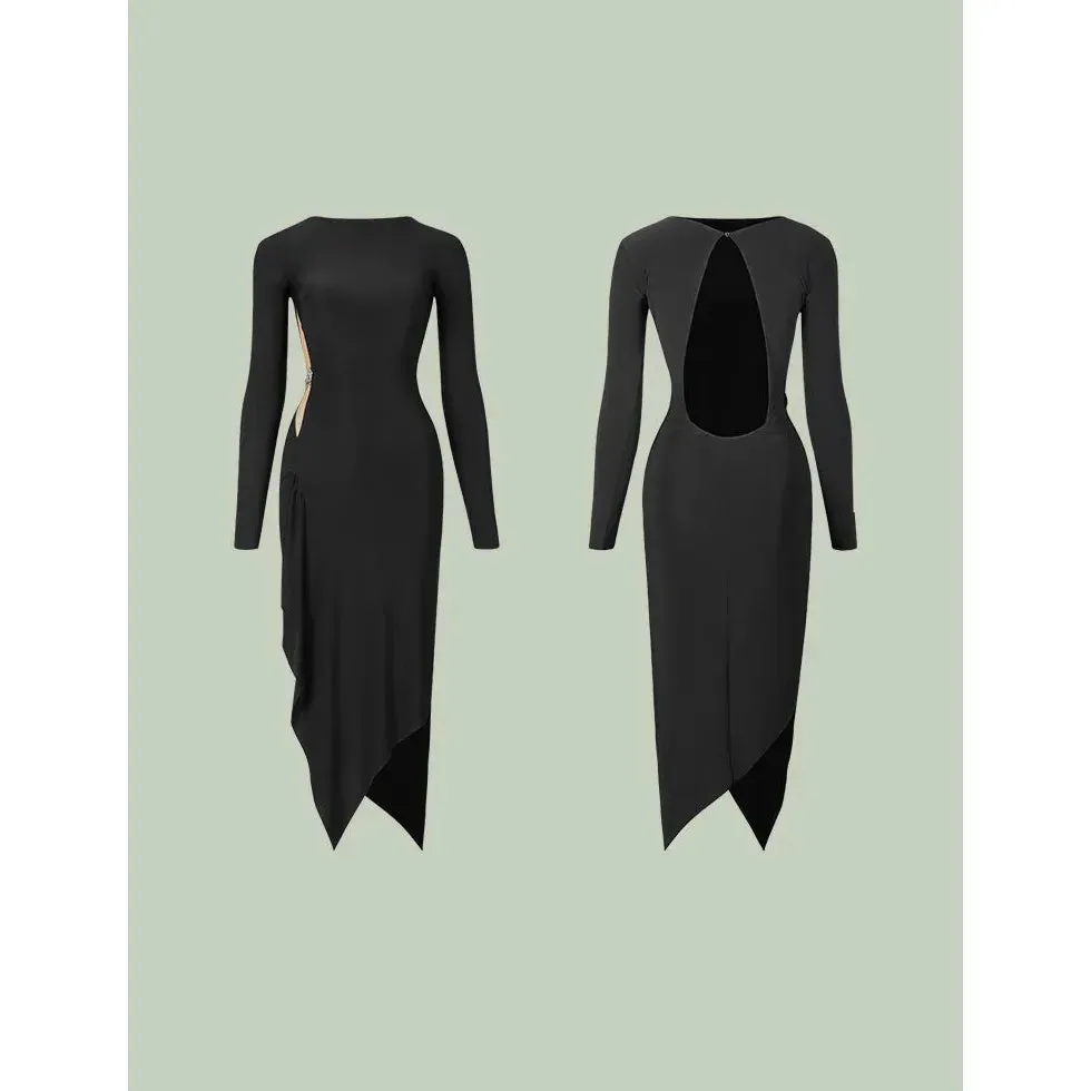 Latin  Dance Dress latin dress black Tango Dress Rumba ChaCha fringe latin dresses woman back cut out