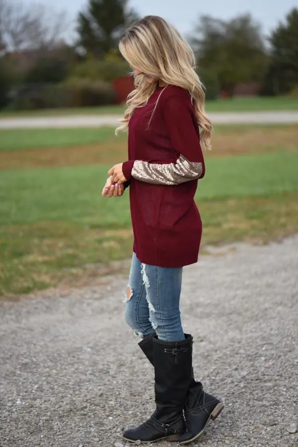 Leave a Little Sparkle Top - Burgundy
