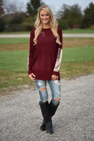 Leave a Little Sparkle Top - Burgundy