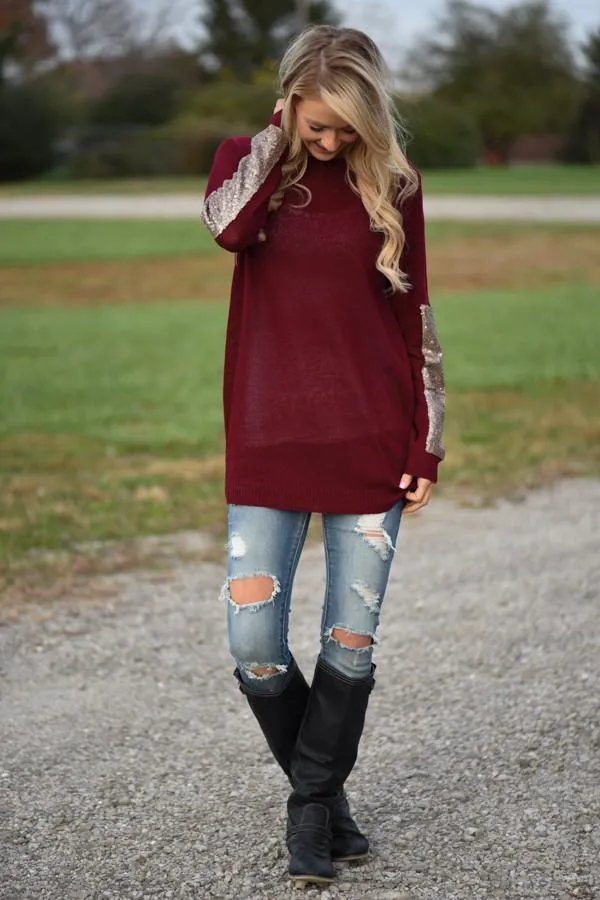 Leave a Little Sparkle Top - Burgundy