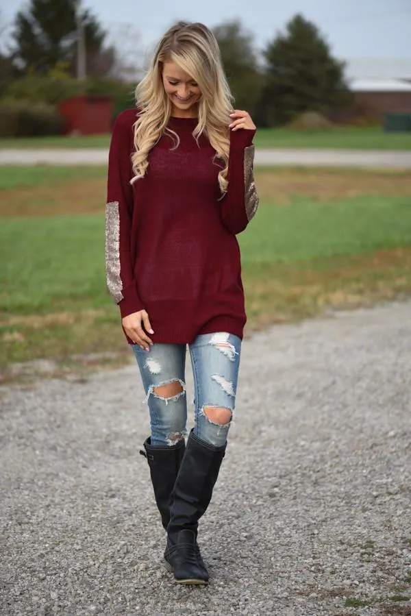 Leave a Little Sparkle Top - Burgundy