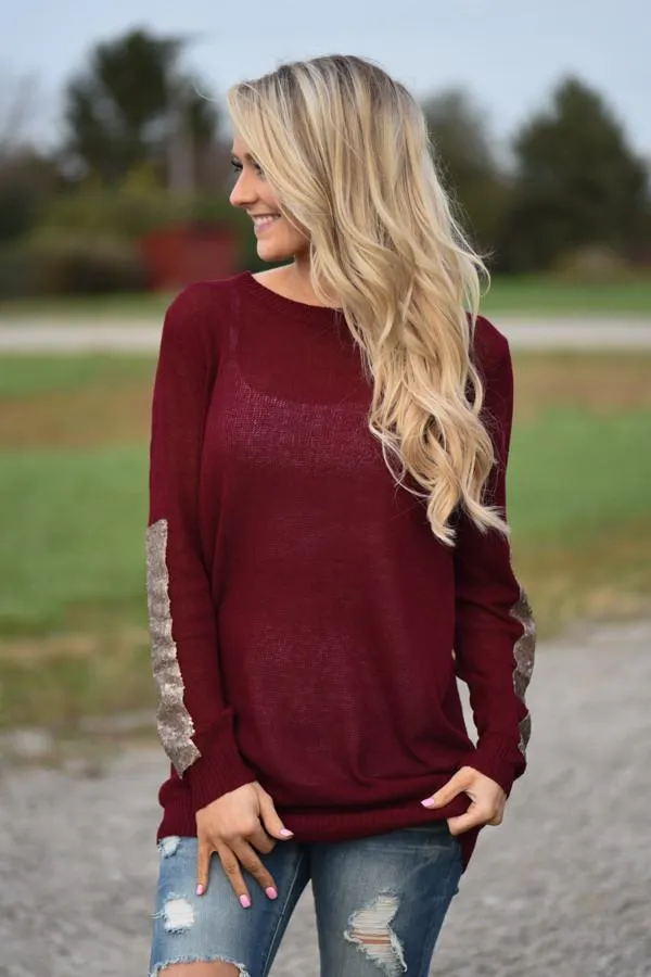 Leave a Little Sparkle Top - Burgundy