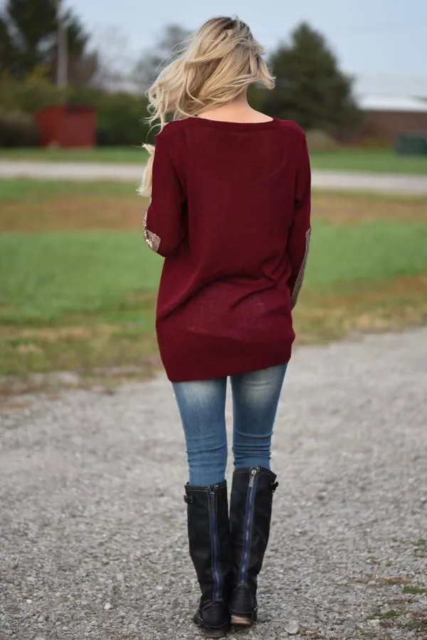 Leave a Little Sparkle Top - Burgundy