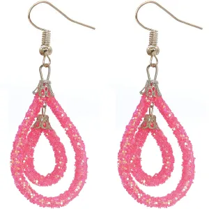 Light Pink Sequin Confetti Double Teardrop Hoop Earrings