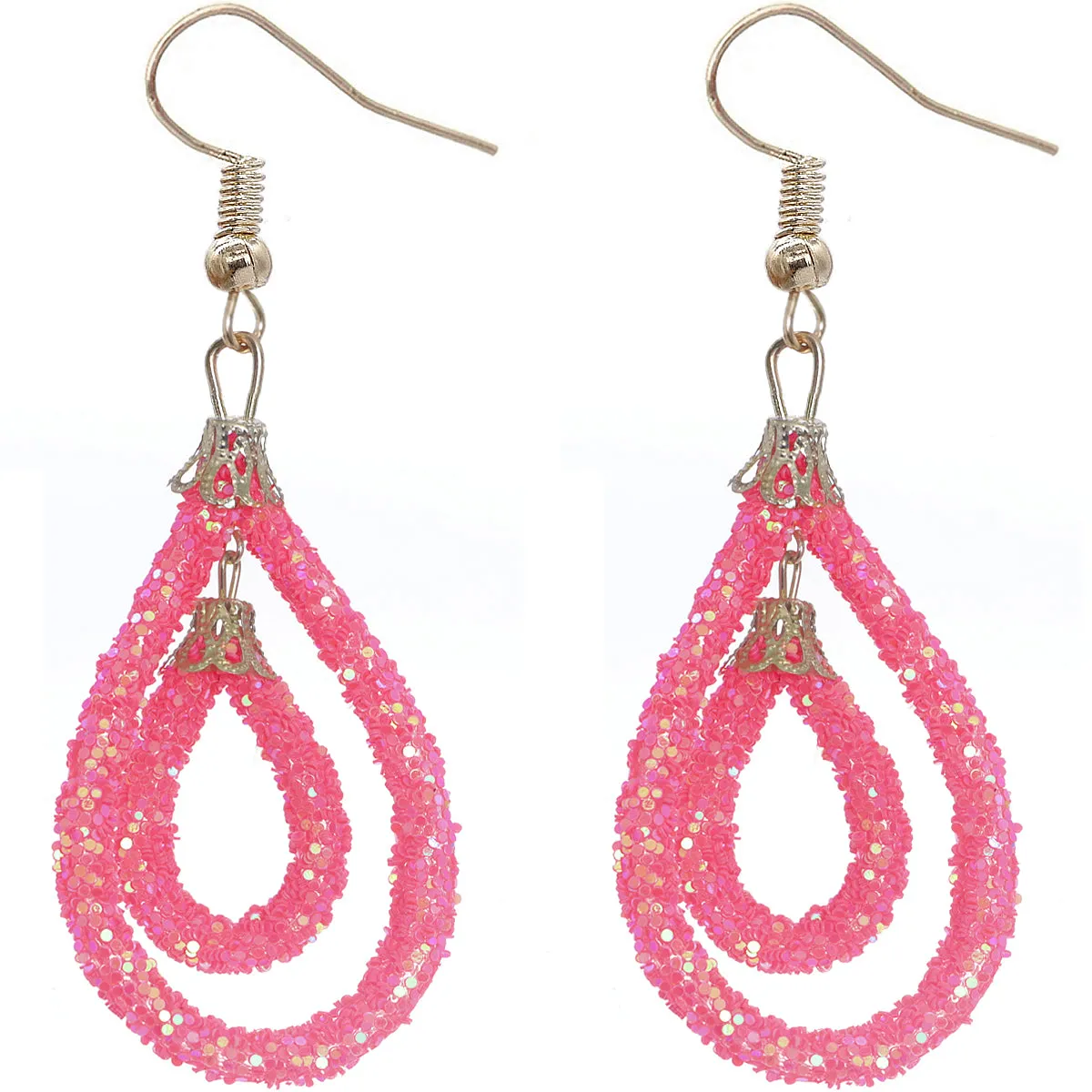 Light Pink Sequin Confetti Double Teardrop Hoop Earrings