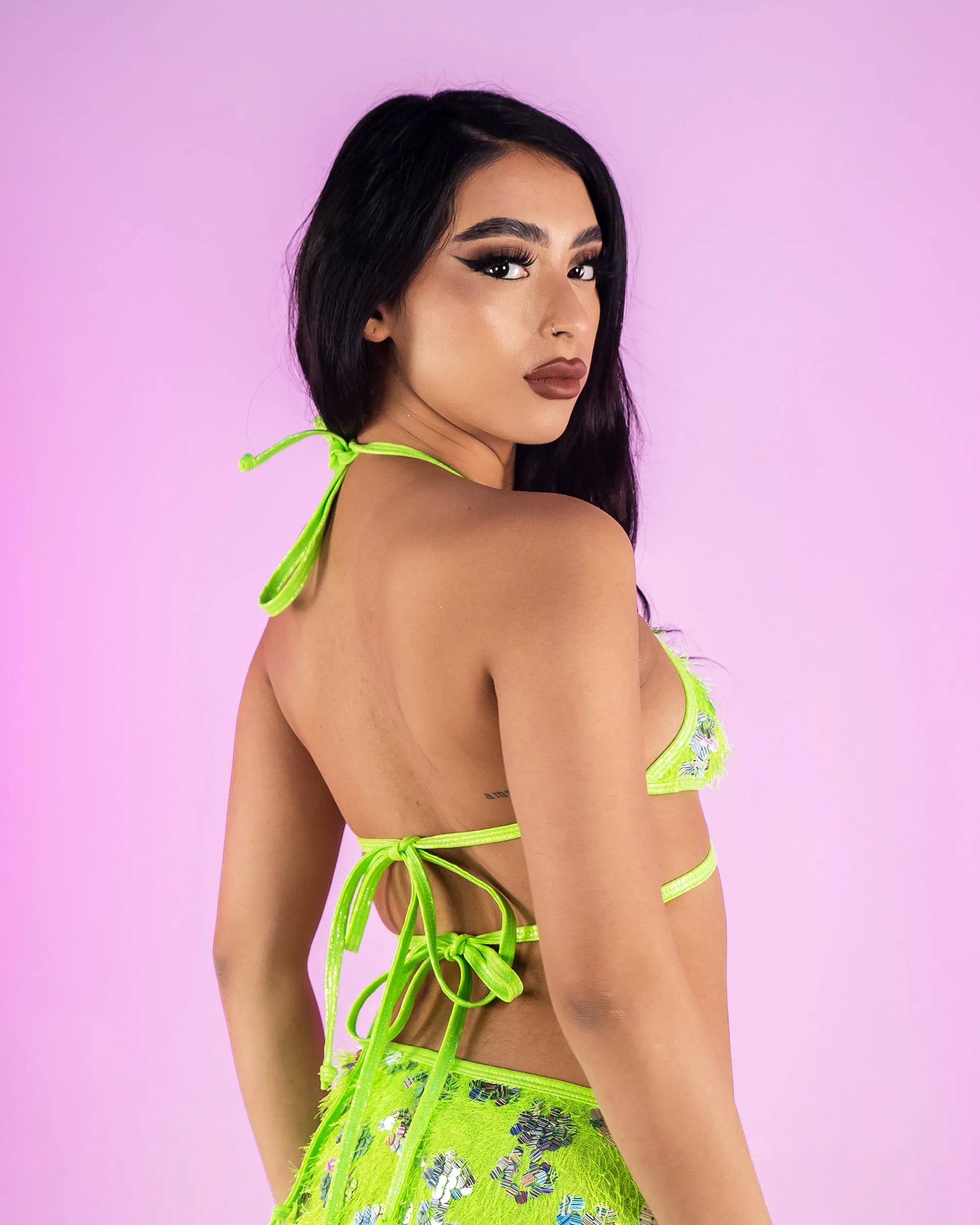 Lime Laser Shaggy O-Ring Top