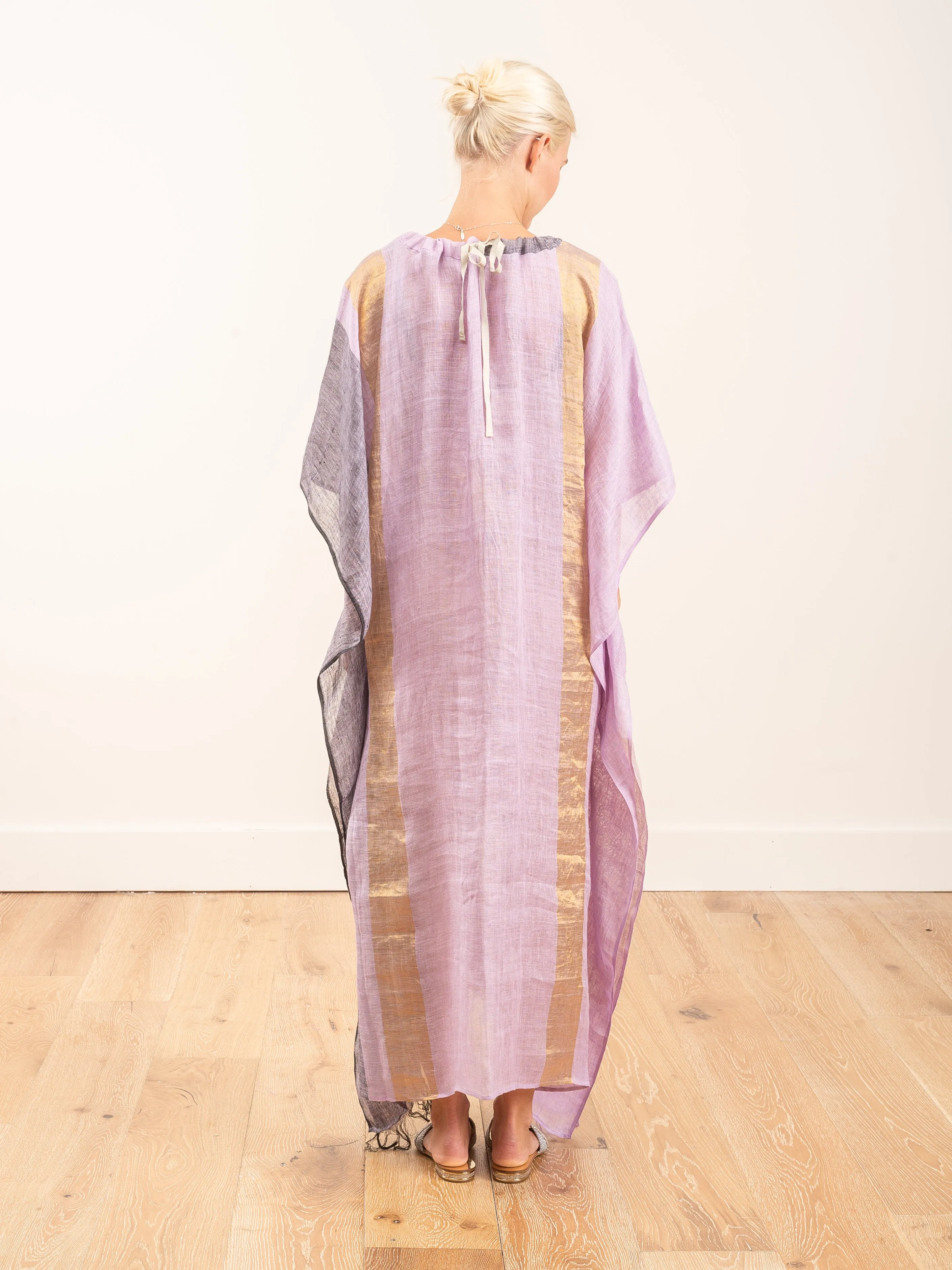 linen metallic caftan - lavender/gold/grey