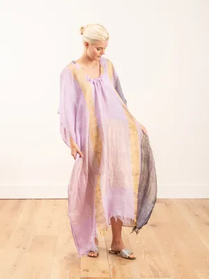 linen metallic caftan - lavender/gold/grey