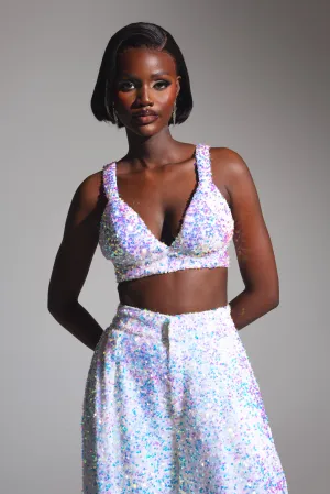 LIZA Sequin Bra Top in PEARL