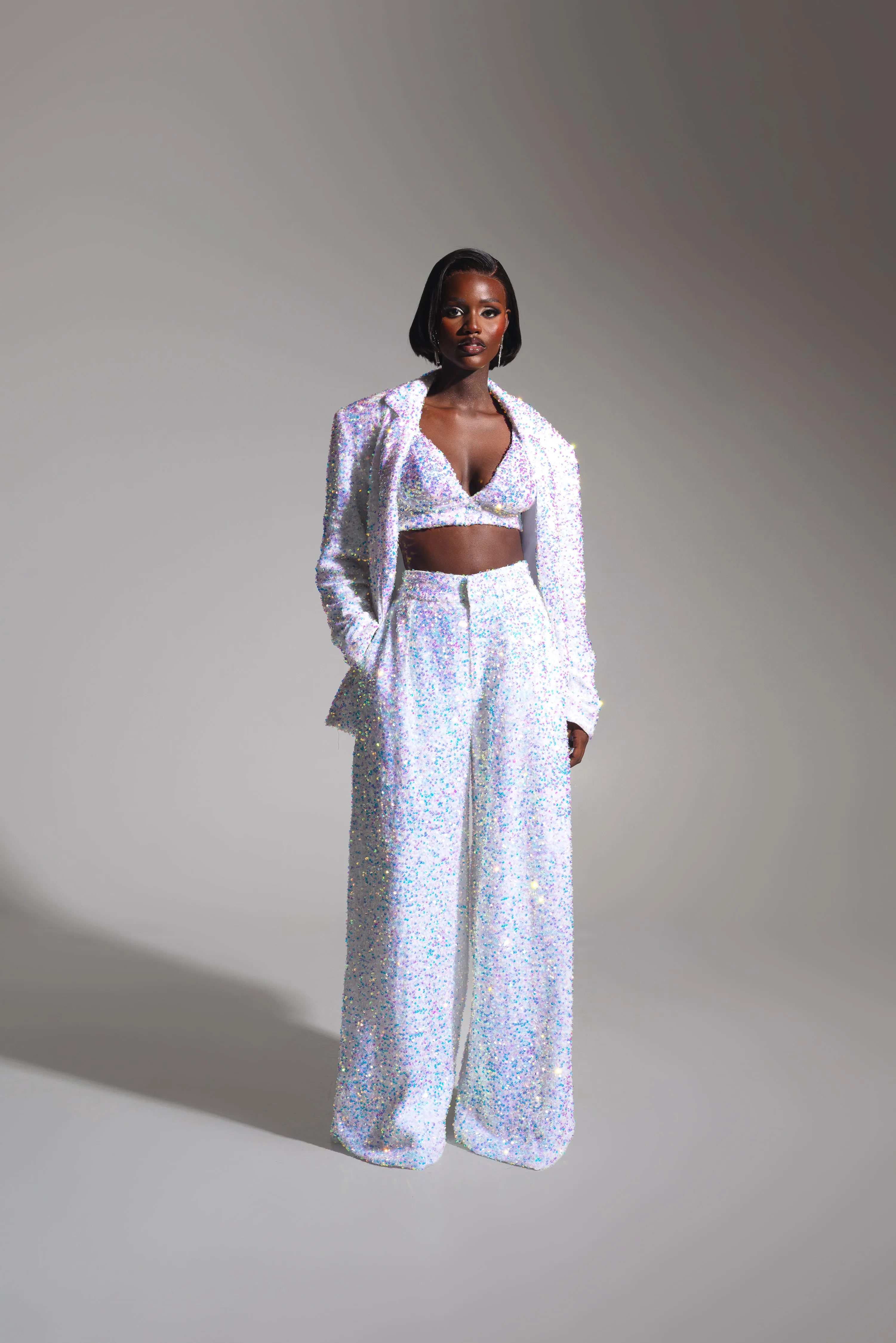 LIZA Sequin Bra Top in PEARL