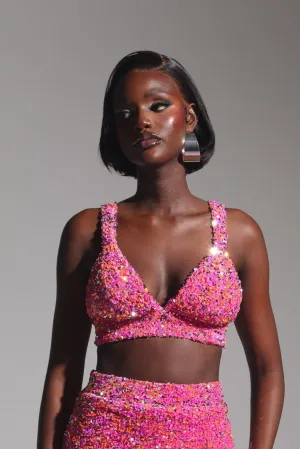 LIZA Sequin Bra Top in TOURMALINE