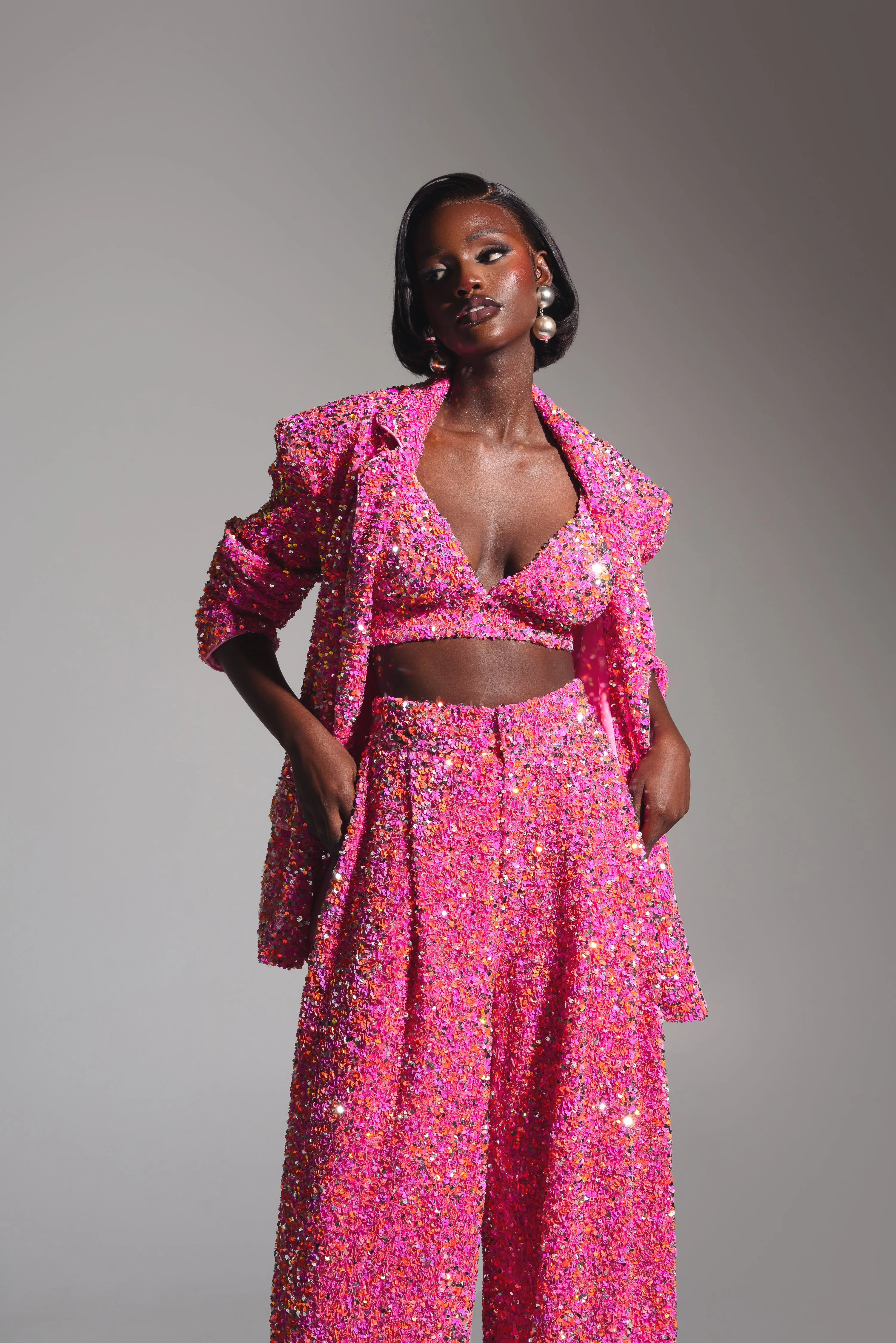 LIZA Sequin Bra Top in TOURMALINE