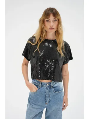 LNA Zosia Sequin Tee in Black