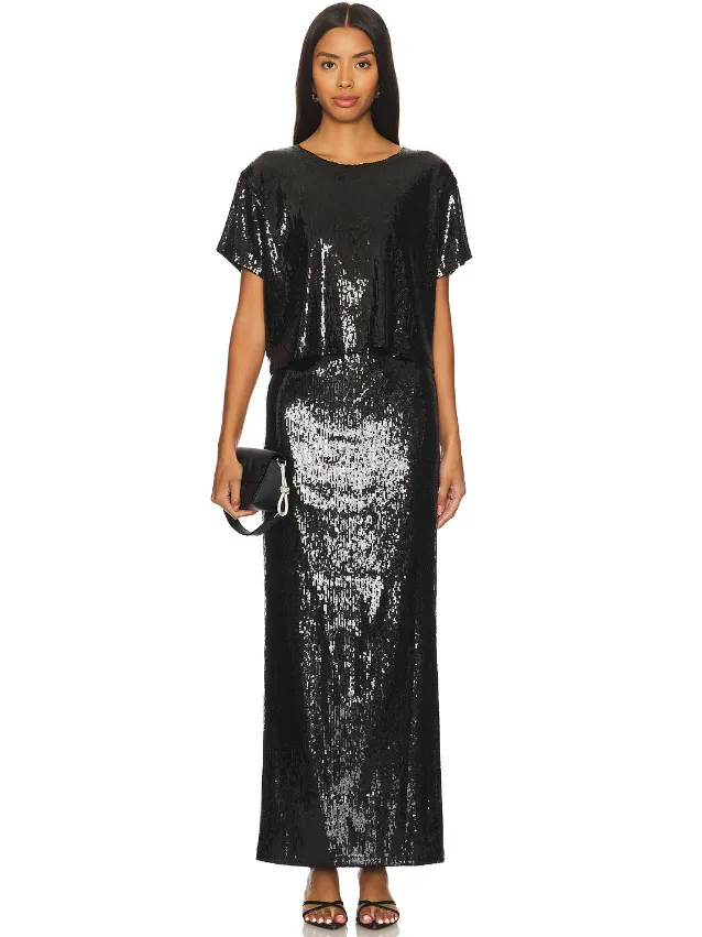 LNA Zosia Sequin Tee in Black