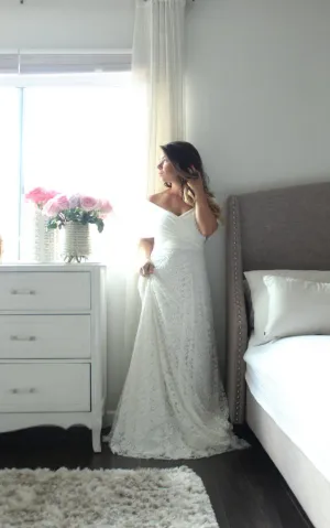 Long A-Line Lace Wedding Dress With Wrapped Bodice-ET_711442