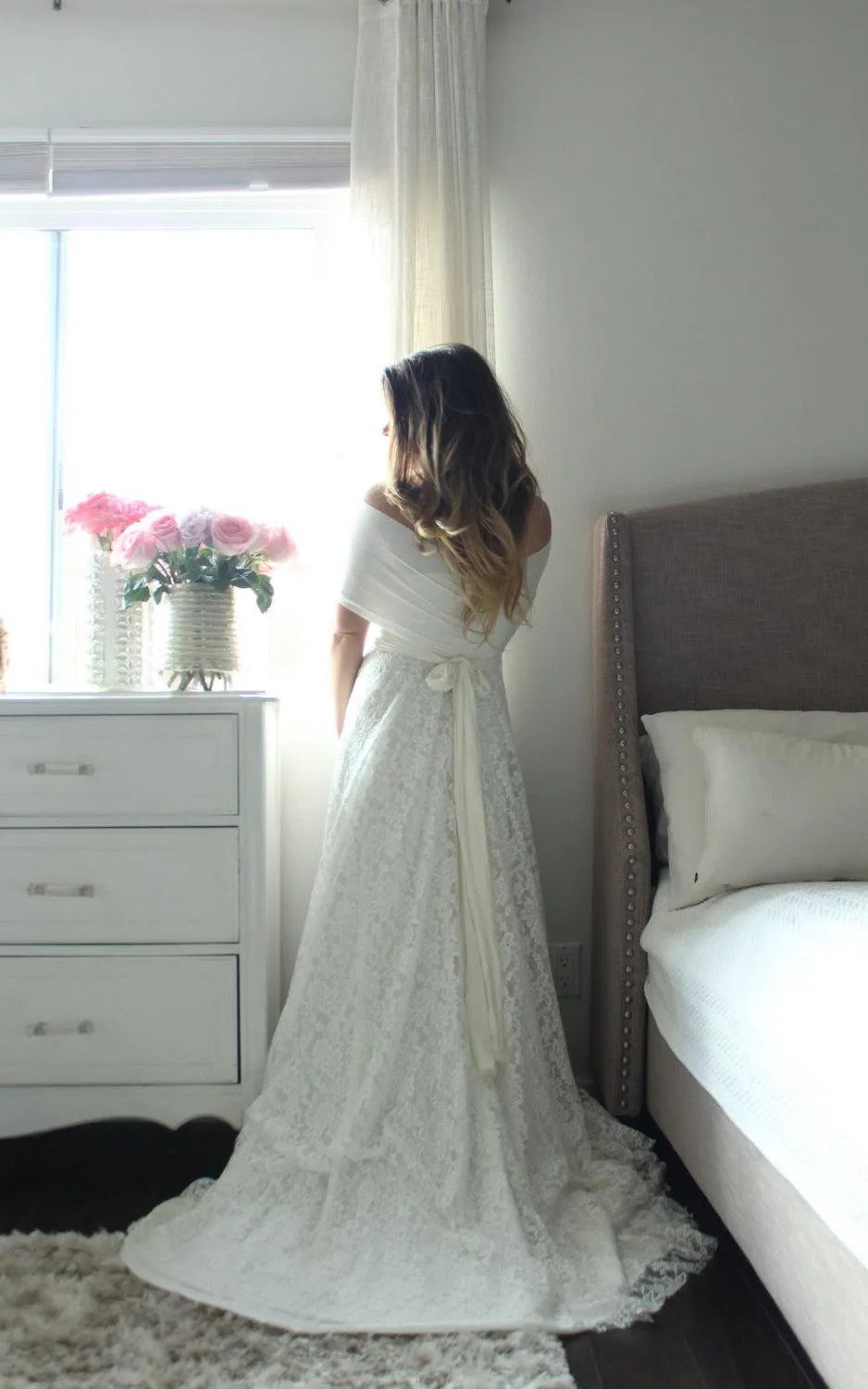 Long A-Line Lace Wedding Dress With Wrapped Bodice-ET_711442