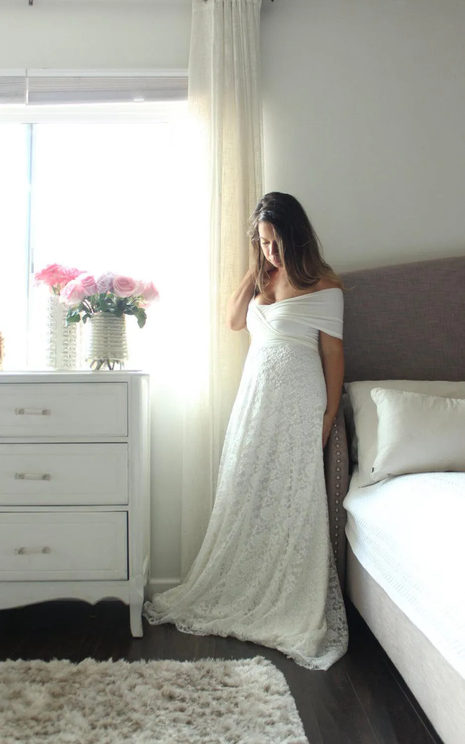 Long A-Line Lace Wedding Dress With Wrapped Bodice-ET_711442