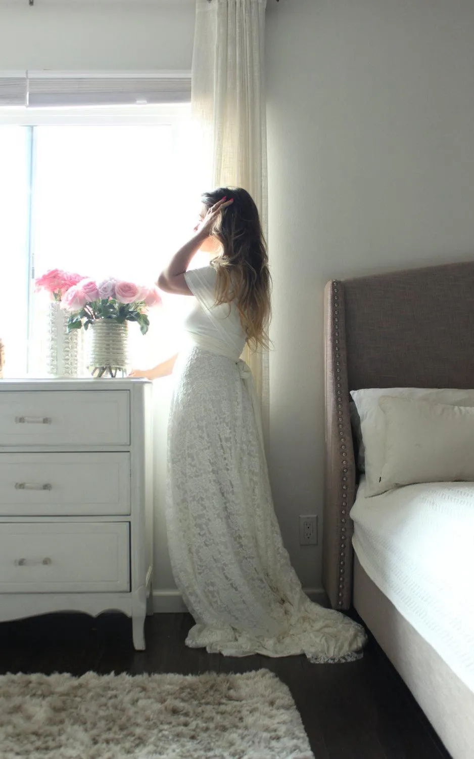 Long A-Line Lace Wedding Dress With Wrapped Bodice-ET_711442