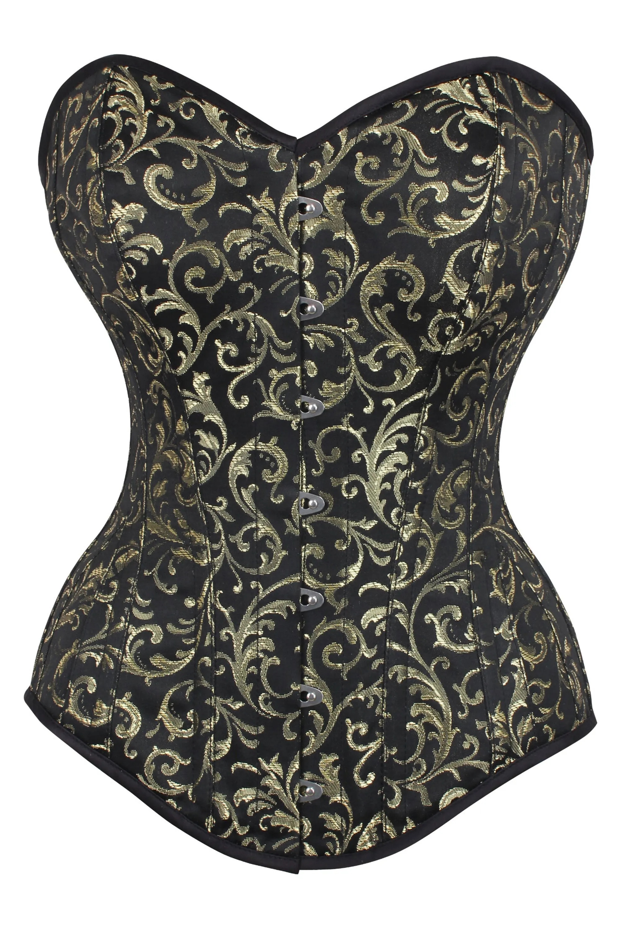 Long Gold Brocade Pattern Corset With Hip Gores