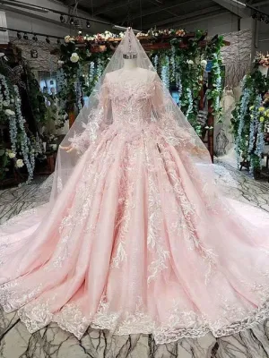 Long sleeve feathers illusion veil  wedding dress