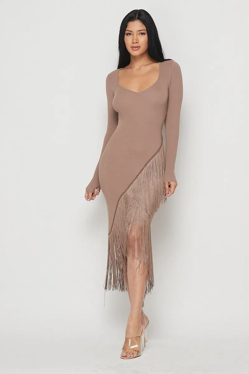 Long Sleeve Fringe Dress