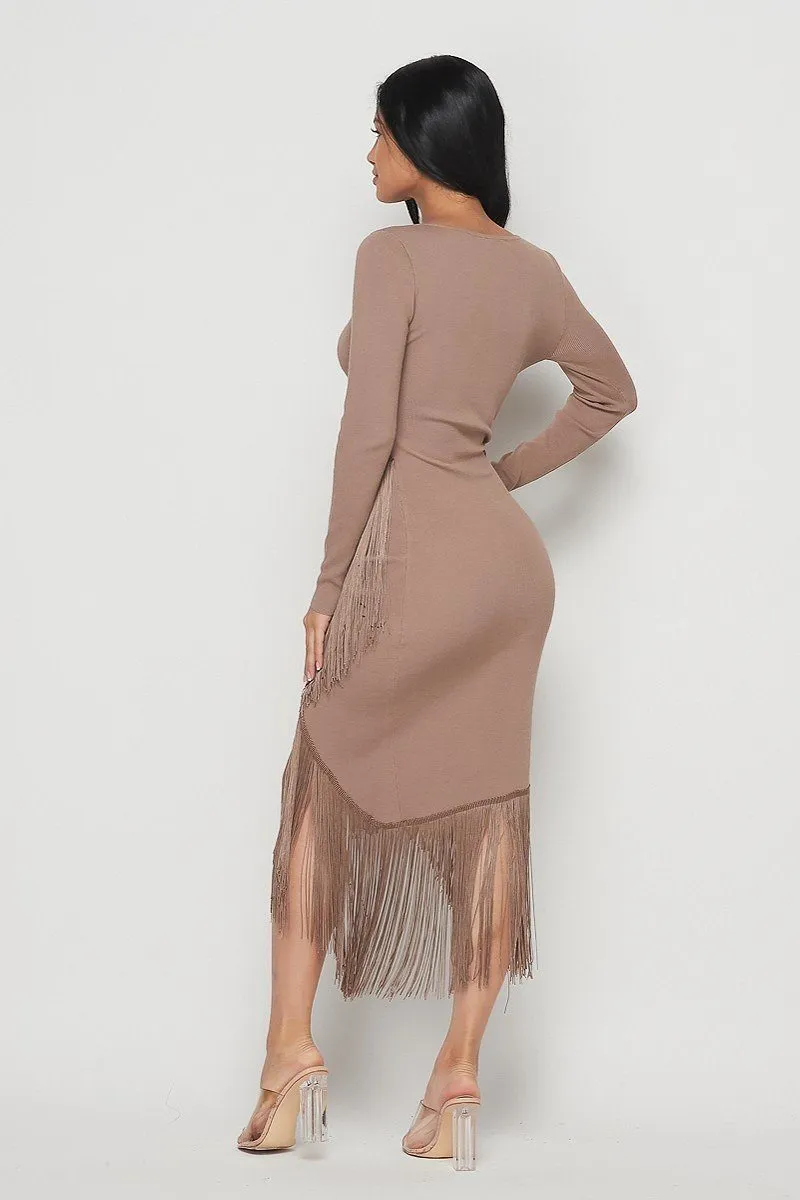 Long Sleeve Fringe Dress