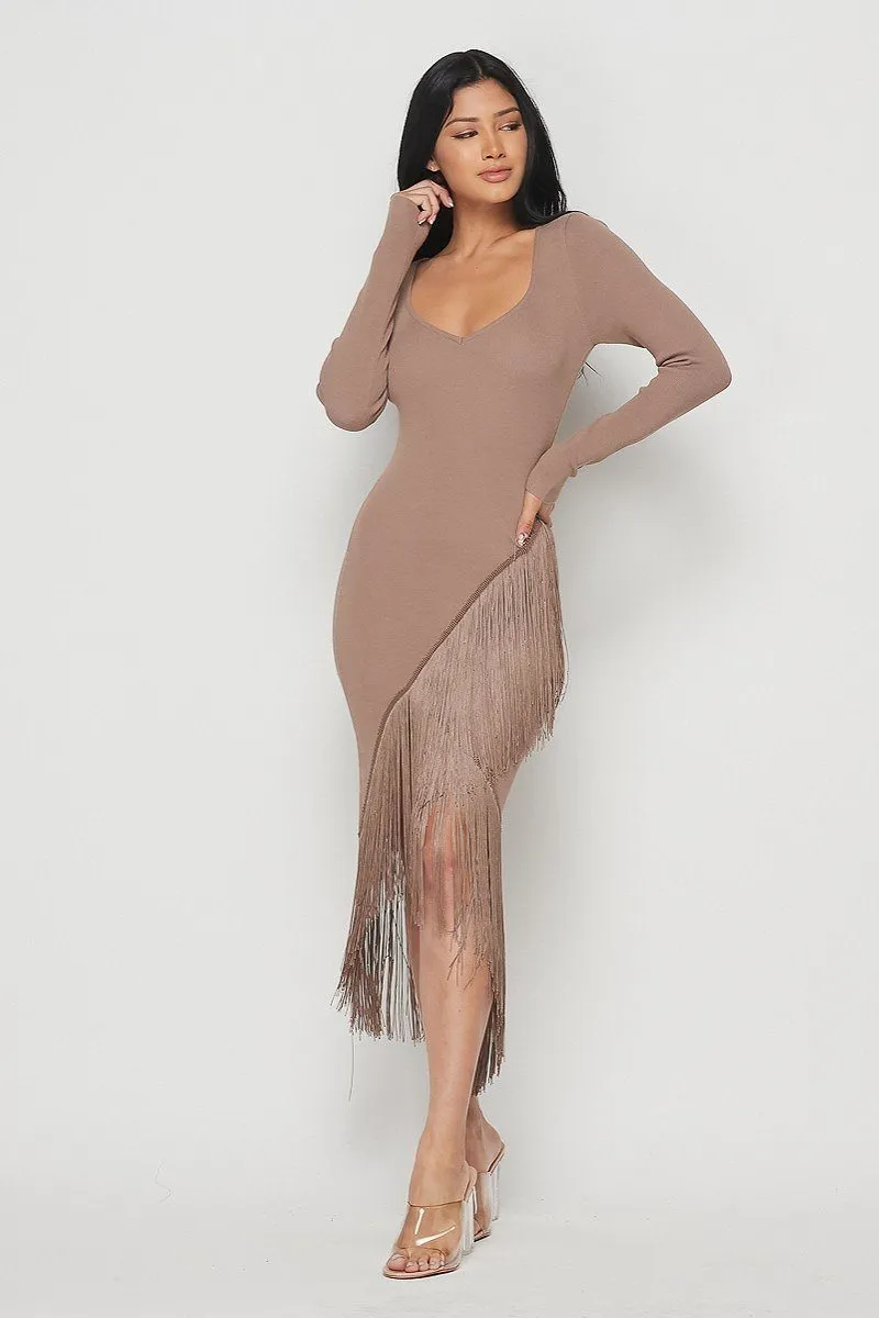 Long Sleeve Fringe Dress