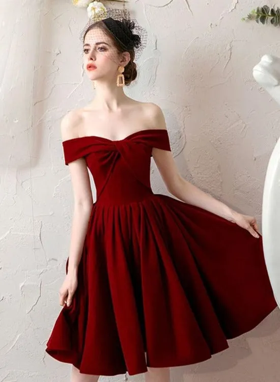 Lovely Sweetheart Wine Red Velvet Short Party Dress, Dark Red Velvet Prom Dress Homecoming Dress
