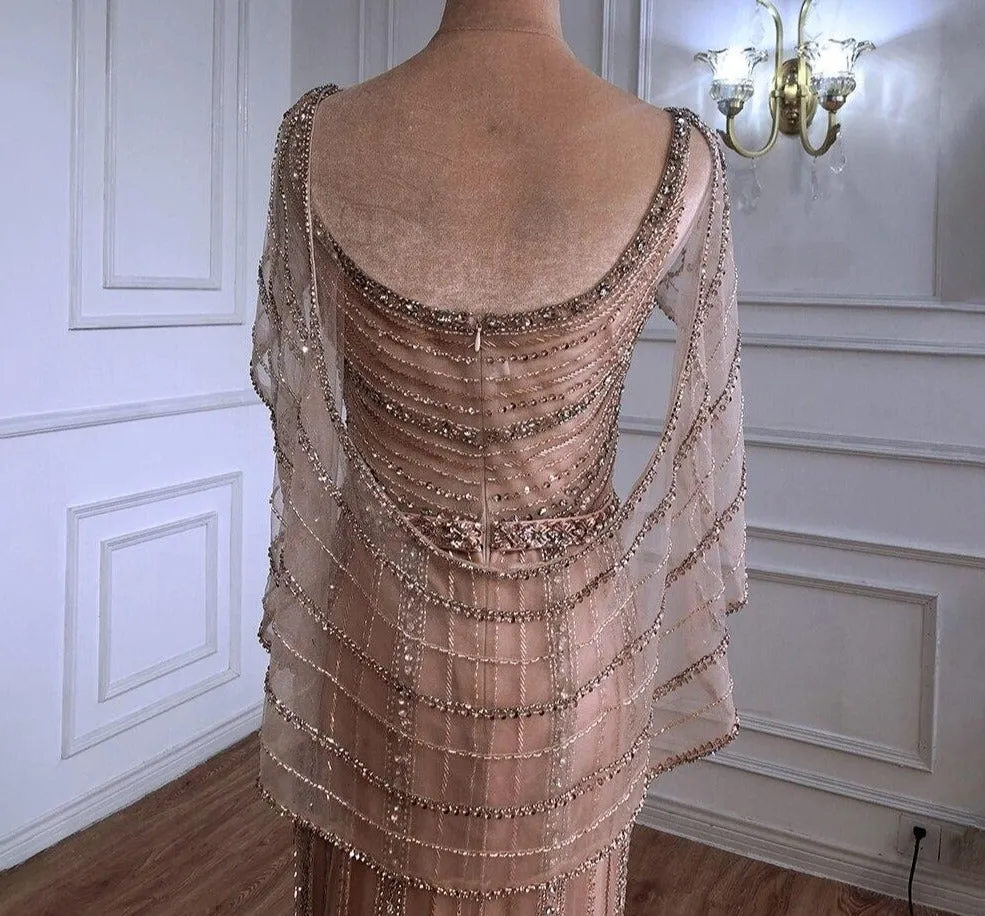 Luxury Gold Elegant Sexy Evening Dresses Gowns  Diamond Beading Mermaid For Women Party Wear
