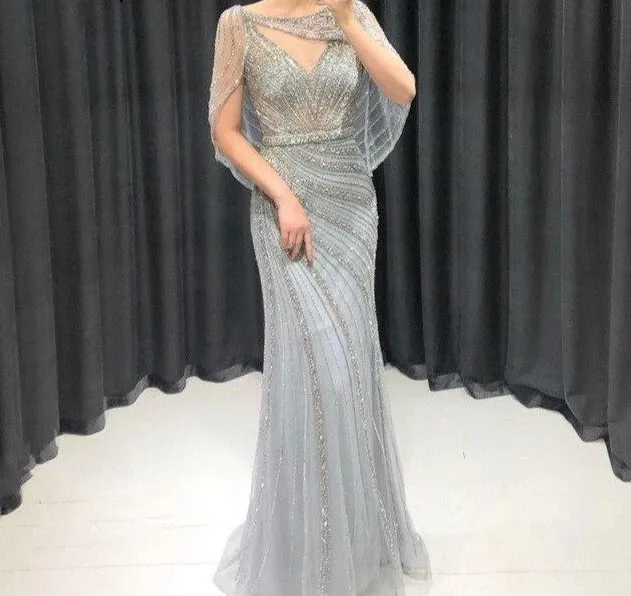 Luxury Gold Elegant Sexy Evening Dresses Gowns  Diamond Beading Mermaid For Women Party Wear
