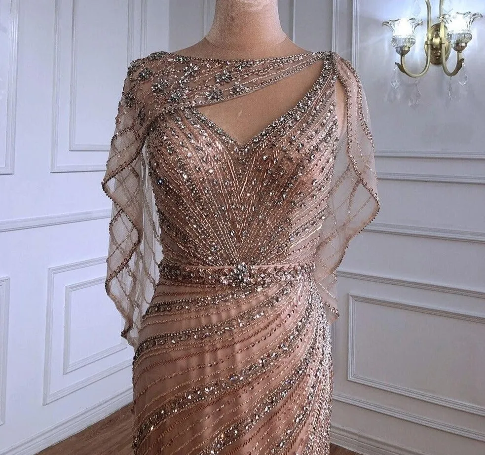 Luxury Gold Elegant Sexy Evening Dresses Gowns  Diamond Beading Mermaid For Women Party Wear