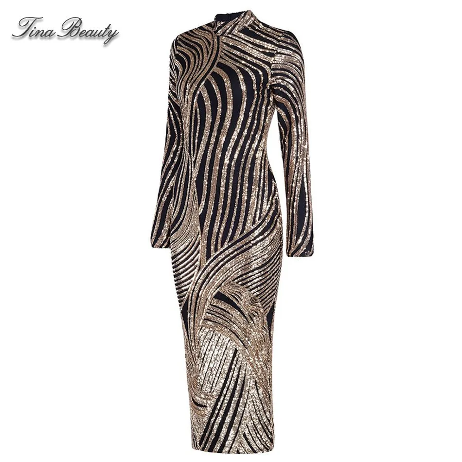 Luxury Sequin Celebrity Golden Dresses