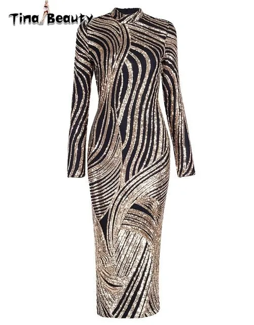 Luxury Sequin Celebrity Golden Dresses