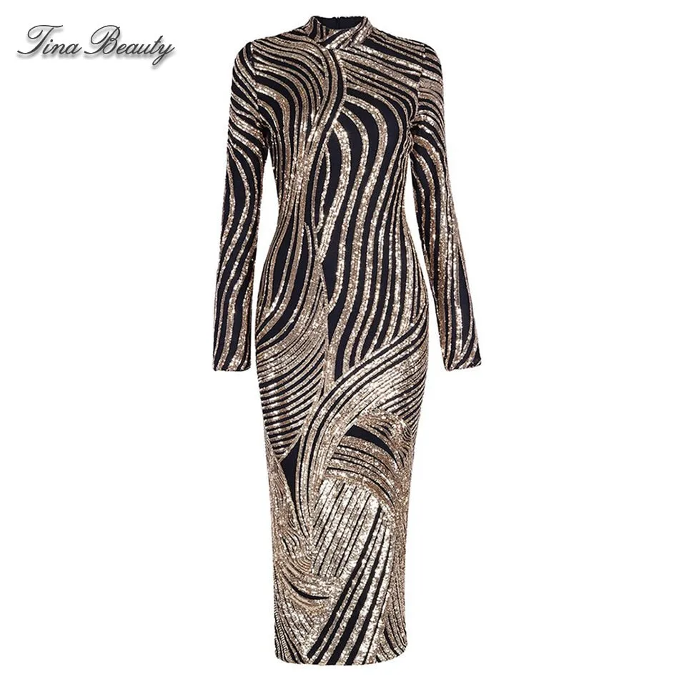 Luxury Sequin Celebrity Golden Dresses