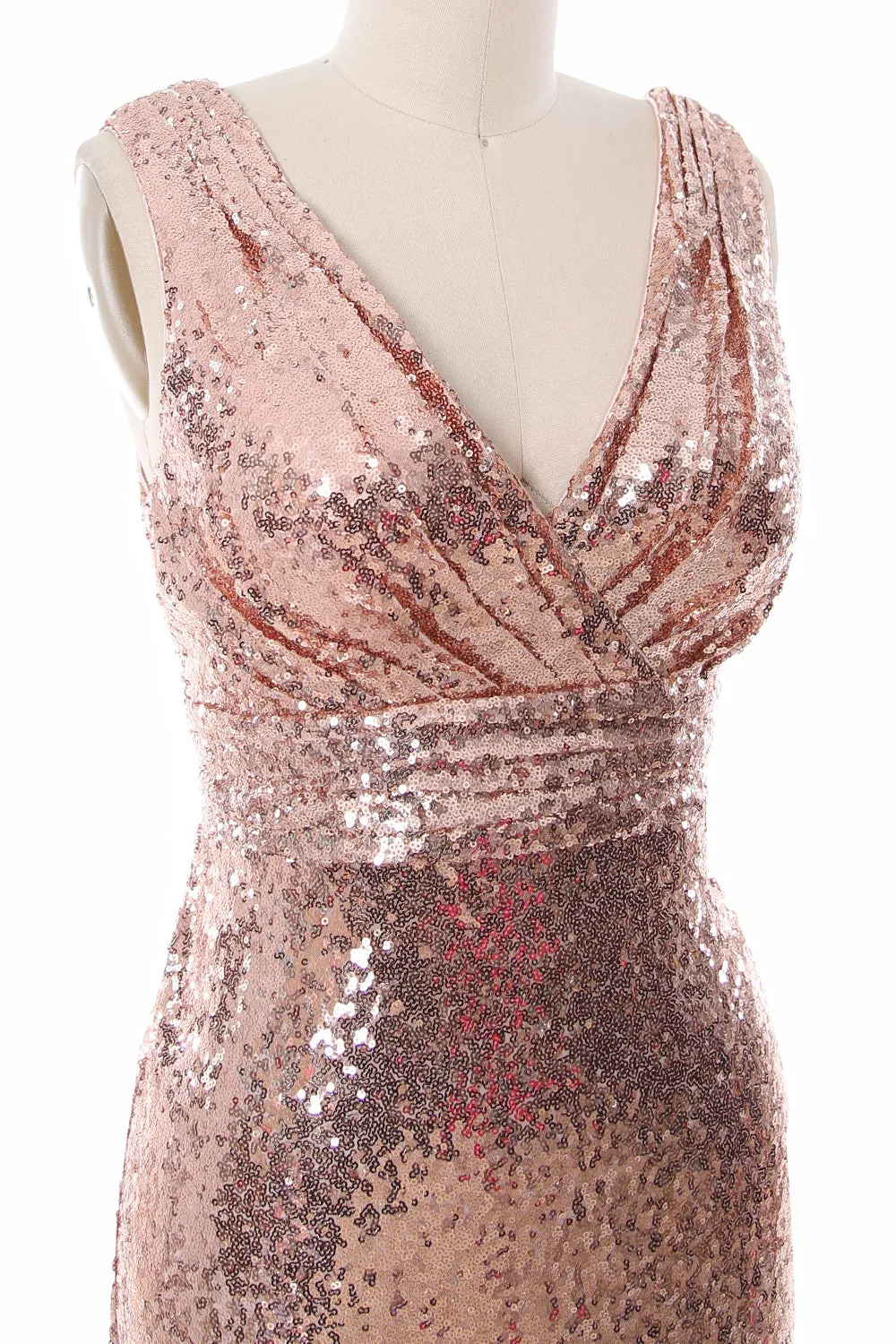 MACloth Women Mermaid V Neck Maxi Sequin Wedding Party Dresses Bridesmaid Prom