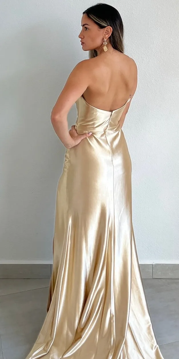 Made to Stun Gold Satin Formal Gown