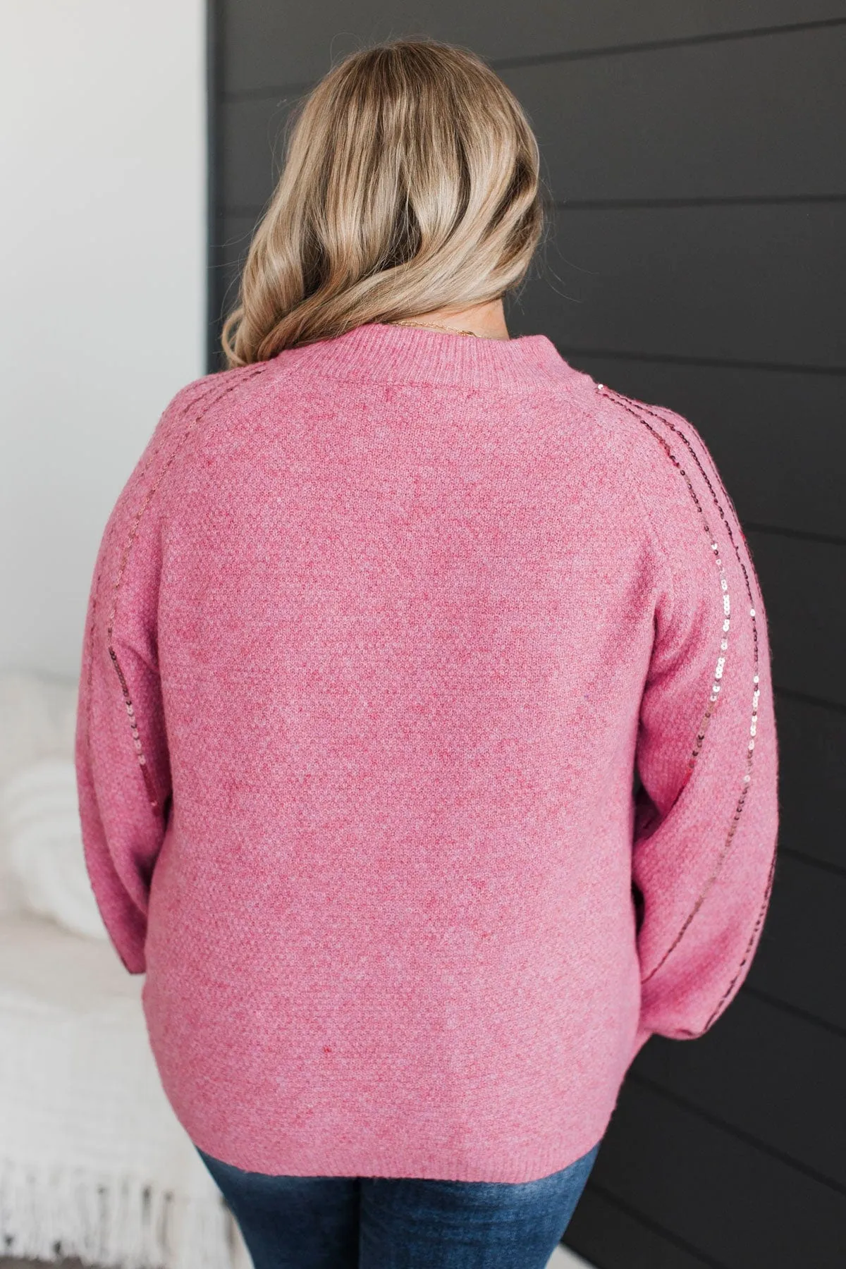 Major Confidence Sequin Knit Sweater- Pink