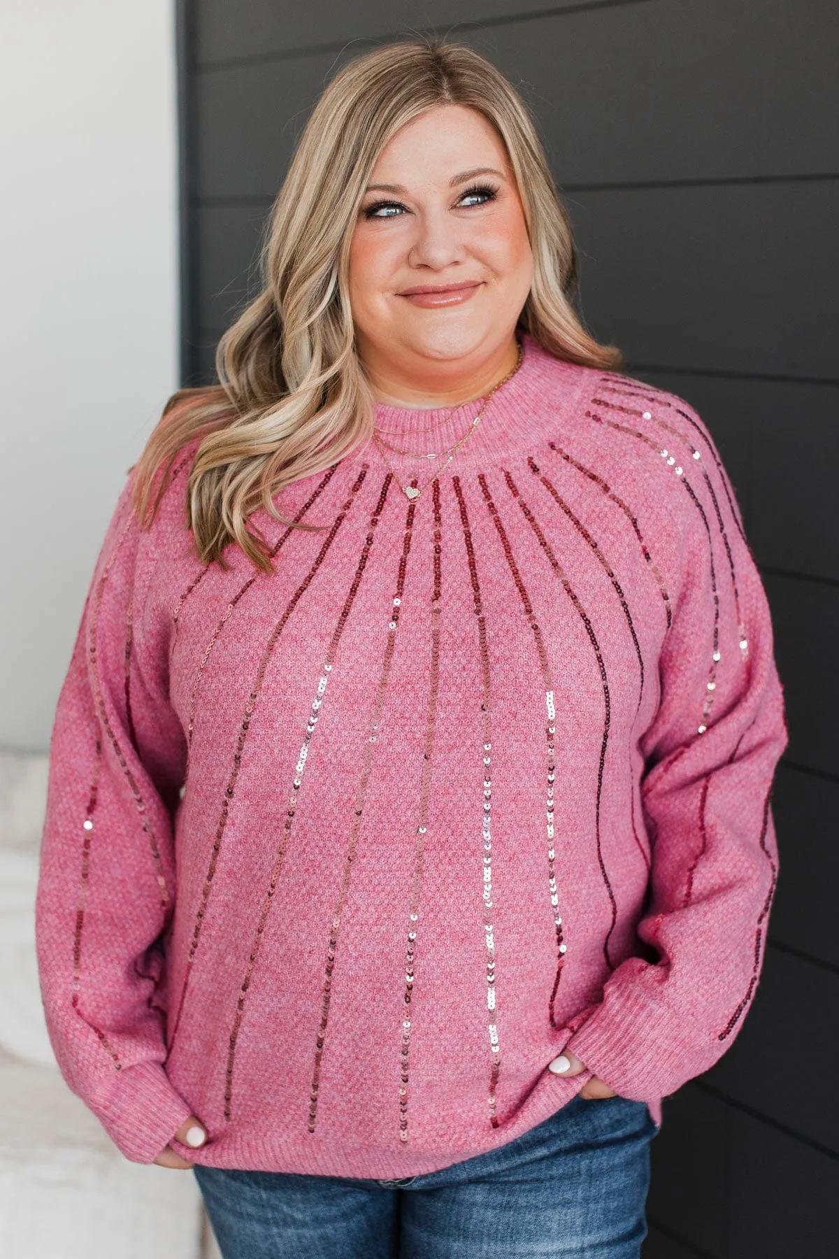 Major Confidence Sequin Knit Sweater- Pink