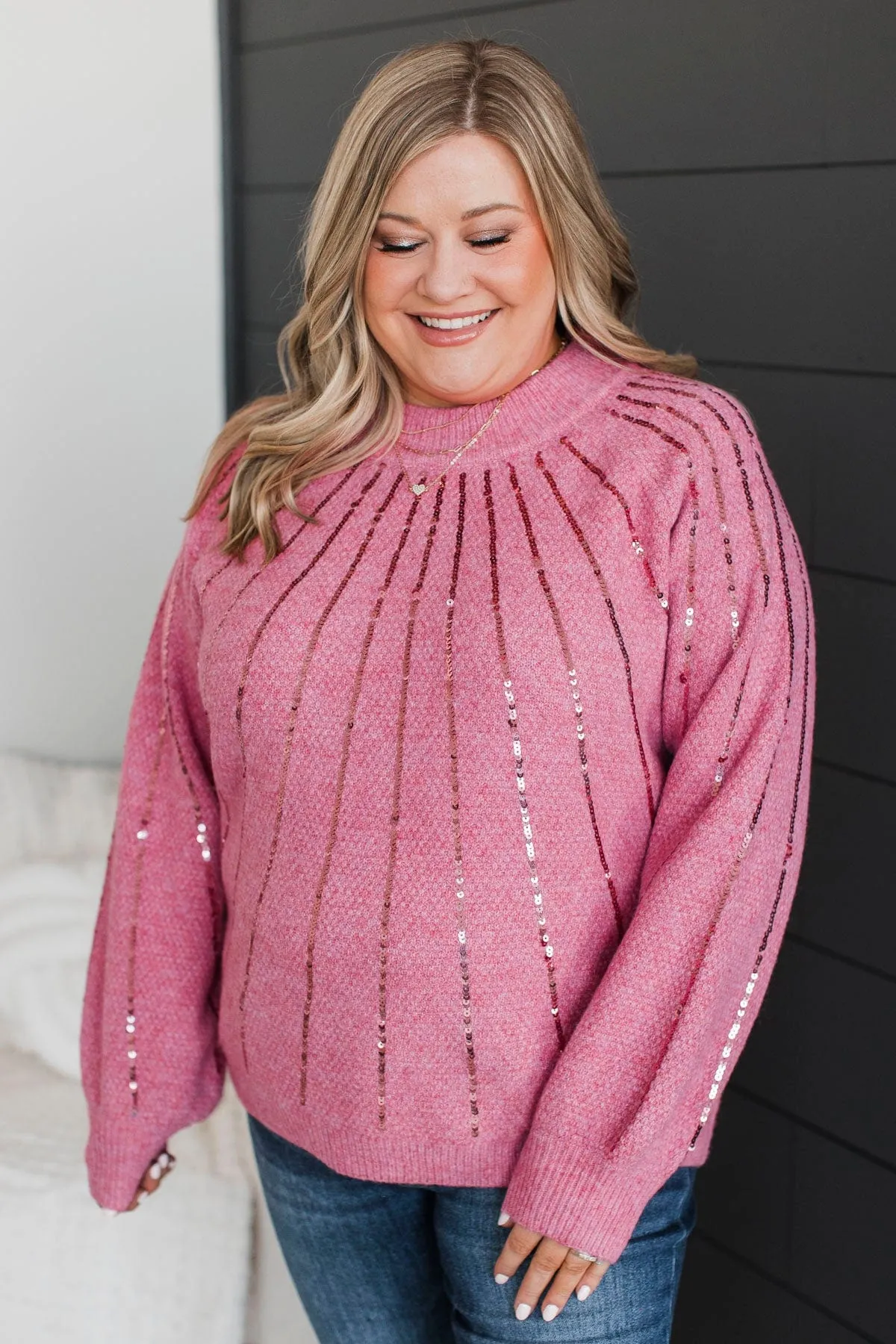 Major Confidence Sequin Knit Sweater- Pink