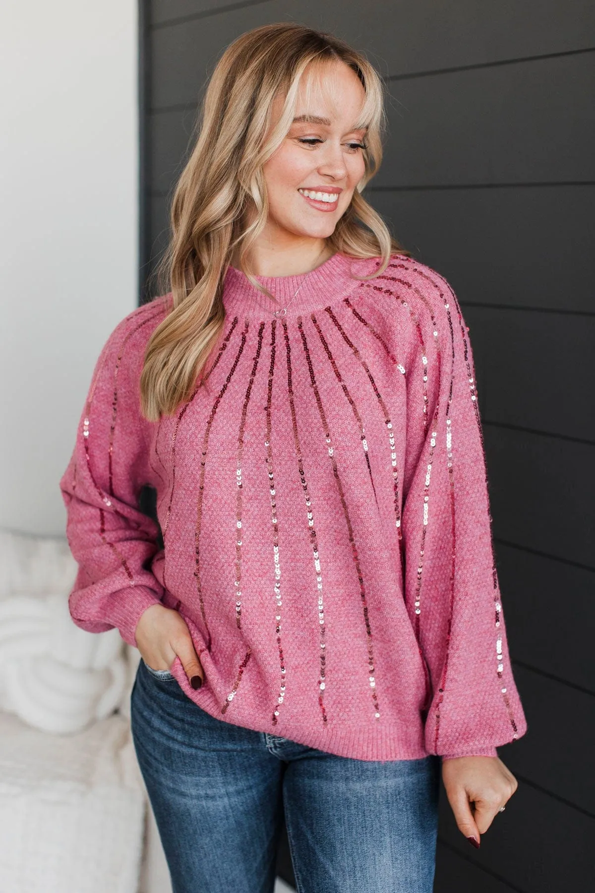 Major Confidence Sequin Knit Sweater- Pink