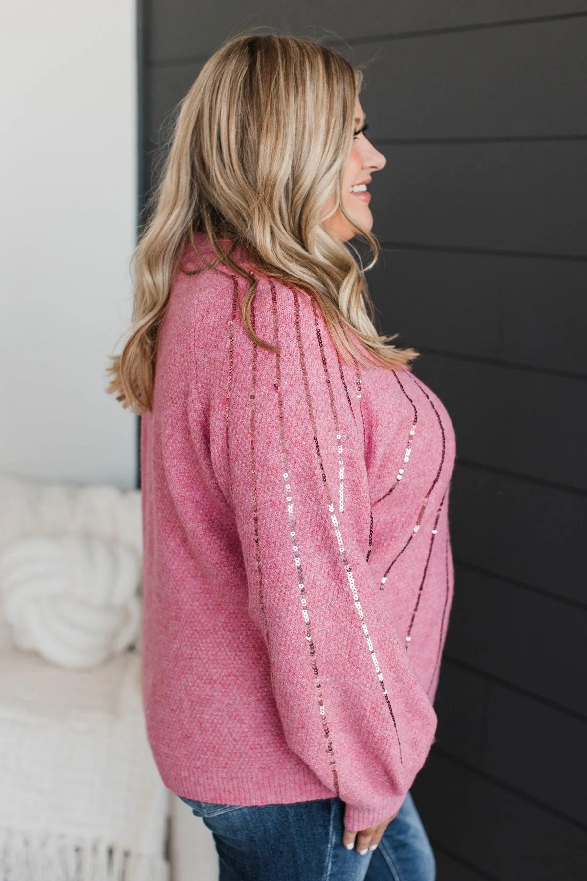 Major Confidence Sequin Knit Sweater- Pink